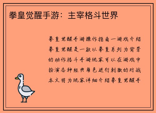 拳皇觉醒手游：主宰格斗世界